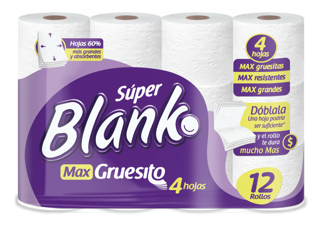 Papel Higienico Super Blanko Mas Grueso 4 hojas 12  Rollos