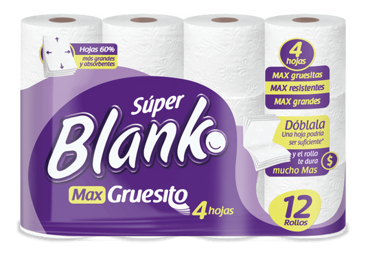 Papel Higienico Super Blanko Mas Grueso 4 hojas 12  Rollos
