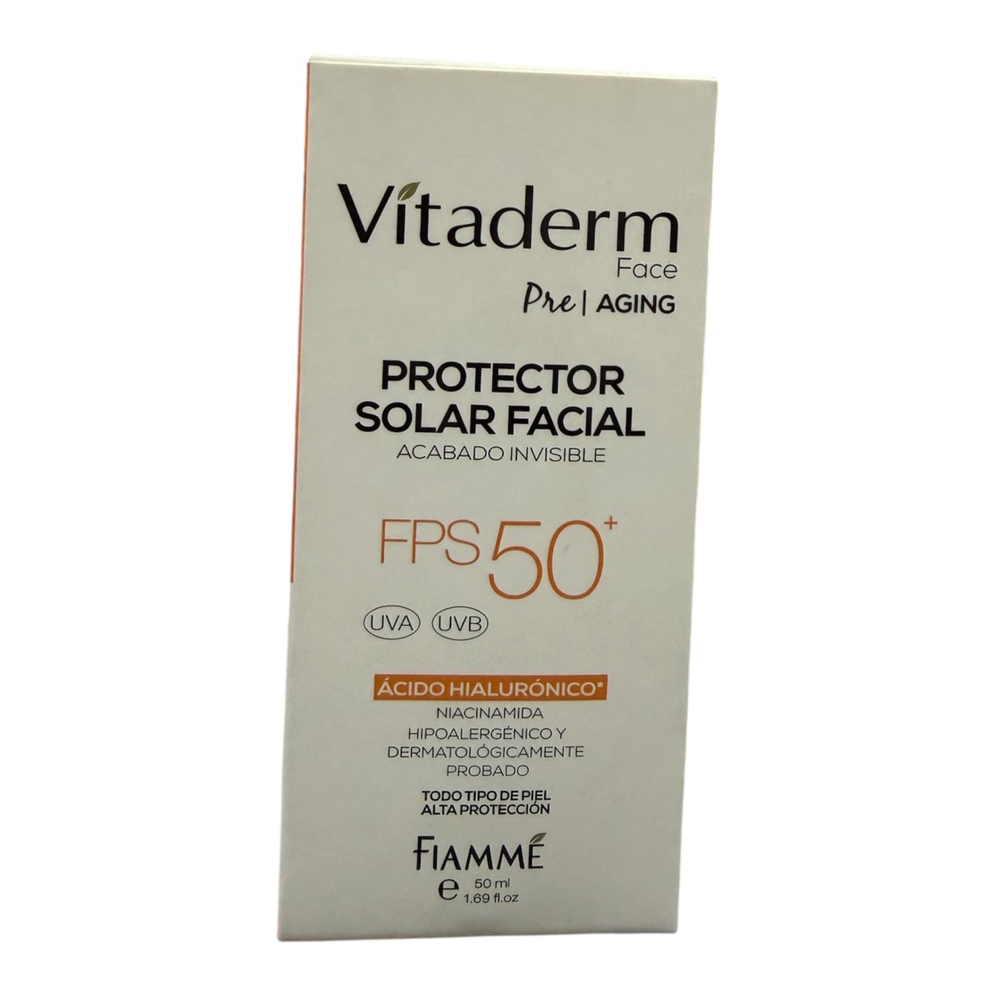 Protector Solar Facial Vitaderm FPS 50 + UVA UVB Acabado Invisible