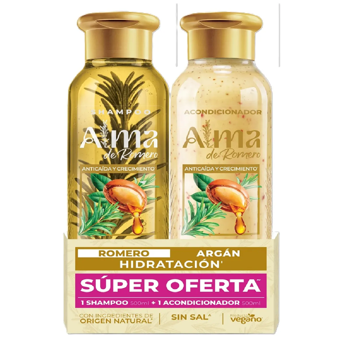 Shampoo Alma de Romero Argan 500 ml + Acondicionador 500 ml Hidratacion