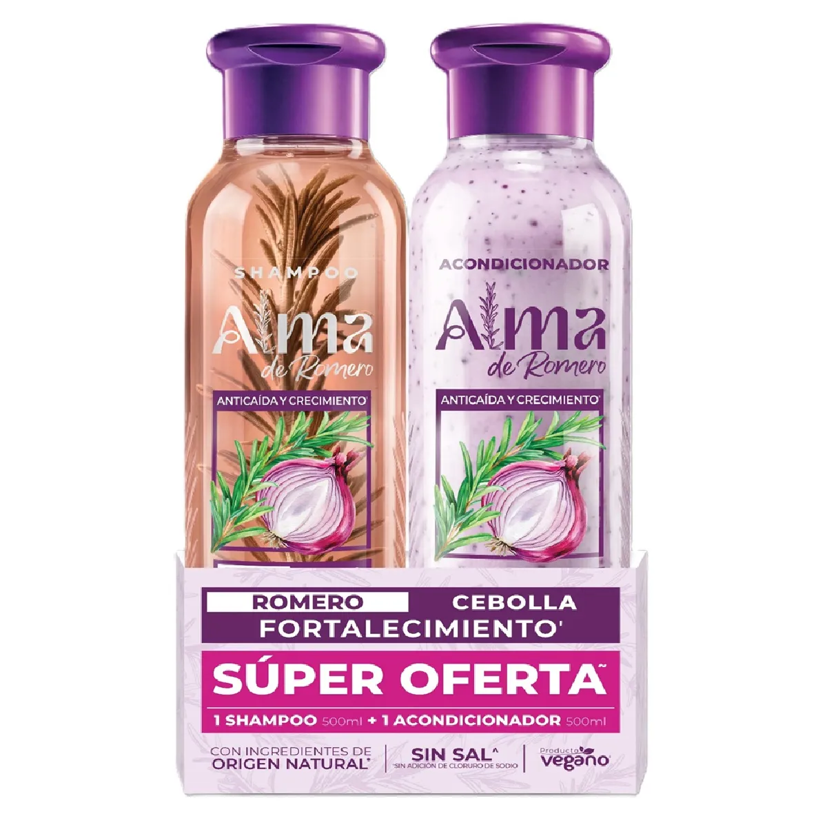 Shampoo Alma de Romero Cebolla 500 ml + Acondicionador 500 ml Fortalecimiento