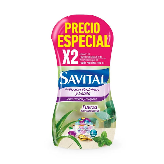 Shampoo Savital 510 ml + Acondicionador 490 ml Fusion Proteinas Oferta