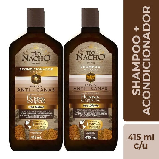 Shampoo Tio Nacho + Acondicionador 415 ml Anti Canas Henna Egipcia Anti Caida