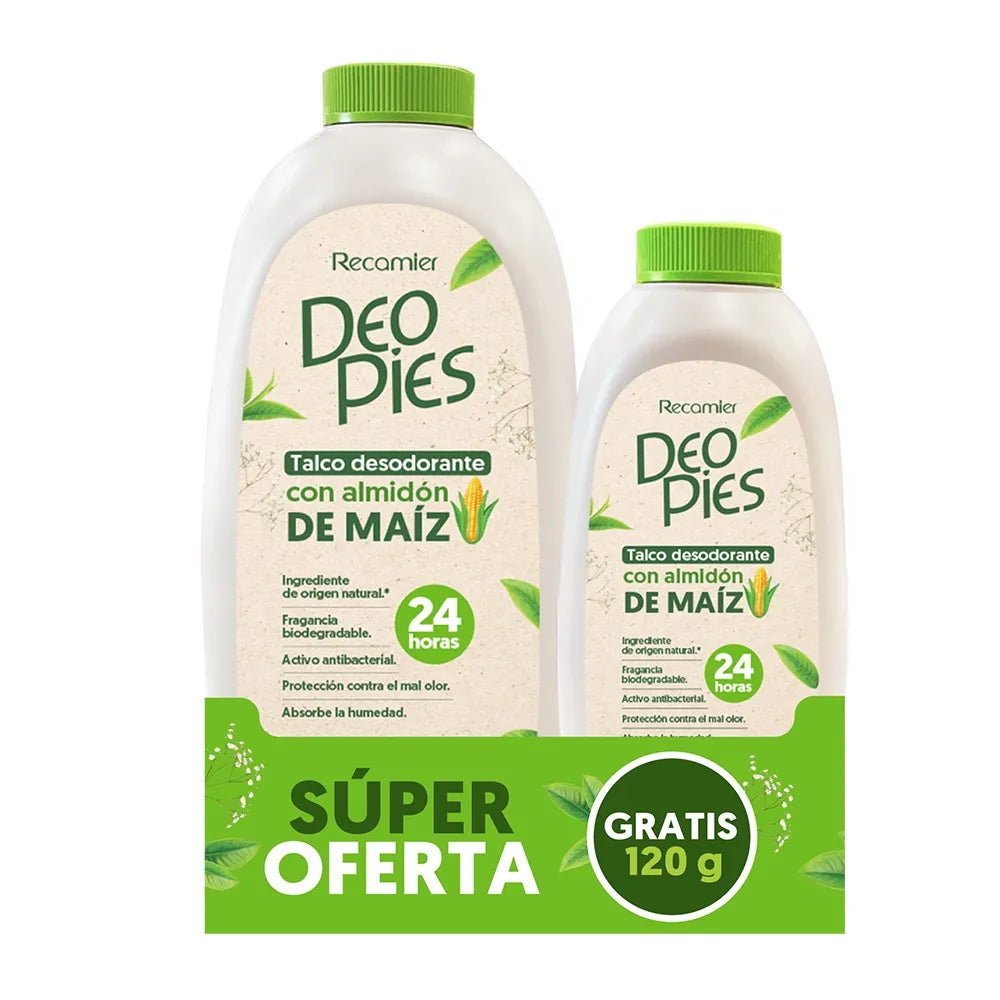 Talco Deo Pies 300 gr + 120 gr 2 Unidades Almidon Maiz Oferta