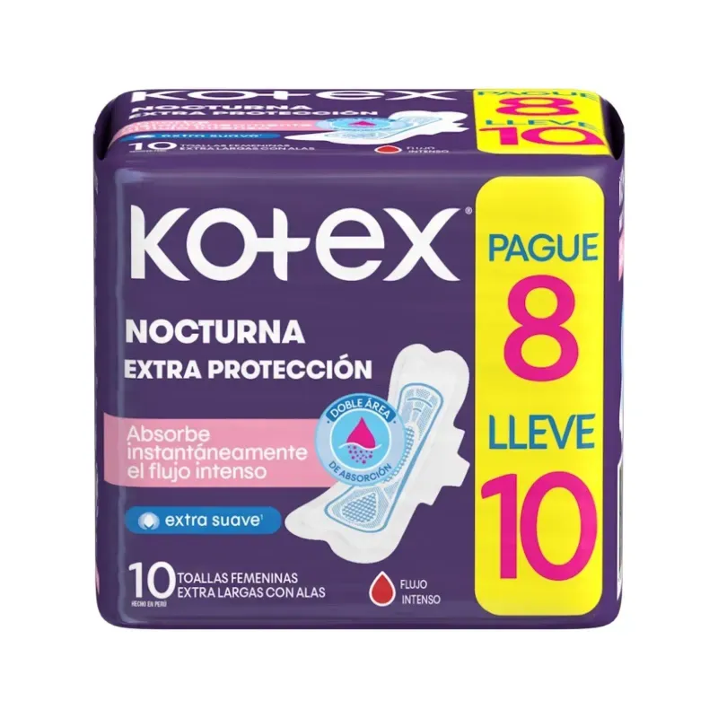 Toallas Higienicas Kotex Nocturna 10 Unidades