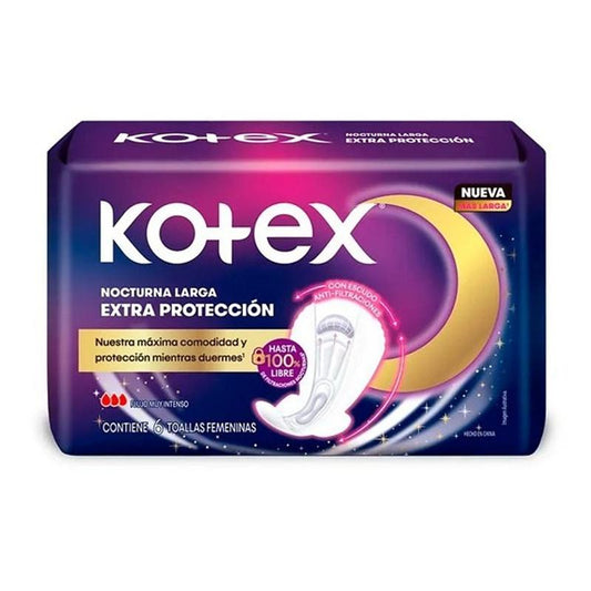 Toallas Higienicas Kotex Nocturna Larga 6 Unidades