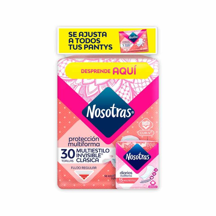 Toallas Higienicas Nosotras Multiestilo Invisible 30 Unidades + 15 Diarios Multiestilo Oferta