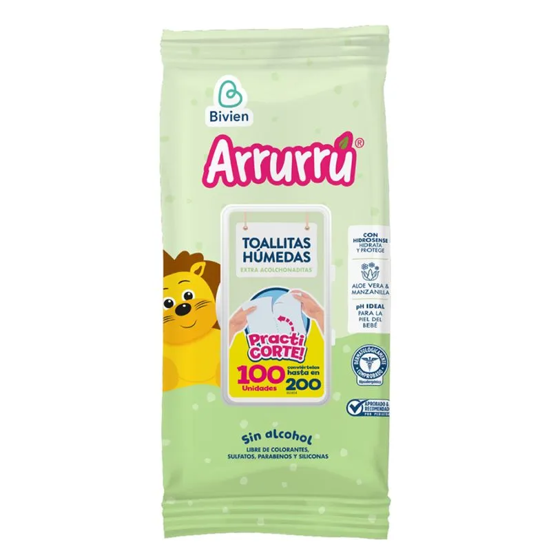 Toallitas Humedas Arrurru Aloe y Manzanilla 100 Unidades