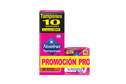 Tampon Nosotras Super 10 Unidades + Protectores Higienicos Nosotras Multiestilo 15 Unidades Oferta