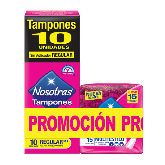 Tampon Nosotras Regular 10 Unidades + Protectores Higienicos Nosotras Multiestilo 15 Unidades Oferta