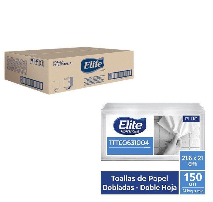 Toalla Para Manos Elite Caja 24 Paquetes De 150 Hojas Blanco